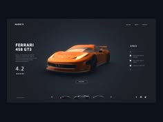 an orange sports car is displayed on the web page for this image, it appears to be in 3d