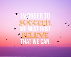 birds flying in the sky with a quote above it that reads, in order to success we must first believe that we can