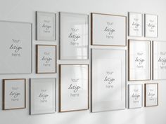 there are many frames on the wall to display your logo or text in this room