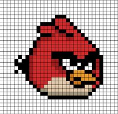 A pixel art template of the red angry bird, Terence. Minecraft Chicken Pixel Art, The Joker Pixel Art, Bird Pixel Art, Angry Bird Pixel Art, Bug Pixel Art Grid, Parrot Pixel Art, Kindergarten Art Crafts, Graffiti Text, Modele Pixel Art