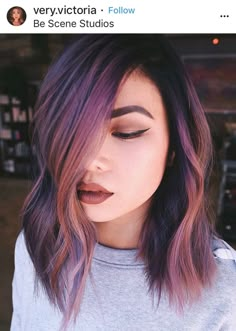 Bold Short Hair, Brown To Purple Ombre Hair Short, Edgy Hair Colors For Brunettes, Red Hair With Blonde Highlights, Purple Ombre Hair, Boring Hair, Burgundy Hair, Short Hair Color, Haircuts For Long Hair