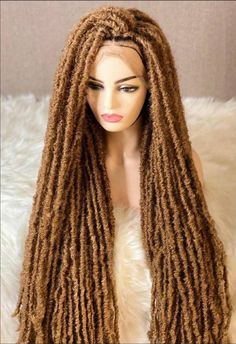 Beautiful faux locs on a front lace wig Lace type- 13*6 lace and full lace Color - 30 Length- 34-36 Each wig unit is carefully hand-made by professional braiders. The braids can last for years. For a natural look, the wigs can be made with a lace closure, lace frontal or full lace. Wig care instructions and styling options are provided with each purchase. Braided wigs is the current style in vogue now look savvy, hot and fab be beautiful in a split seconds neatly made in wig cap the braids are t Faux Locs Wig, Soft Dreads, Cornrow Wig, Braid Extensions, Crochet Faux Locs, Soft Locs, Passion Twists, Hair Due, Braided Wigs