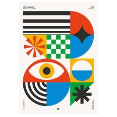 an abstract poster with different colors and shapes