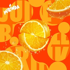 orange slices and water bubbles on an orange background with the words nirvana written above them