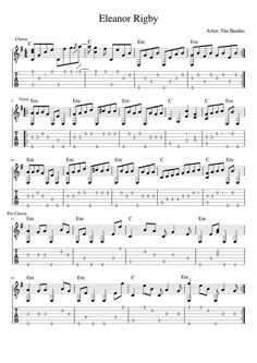 the guitar tab with notes and notations for elgartor rigby's song