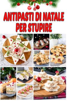 christmas food collage with the words antipasti di natale per suppre