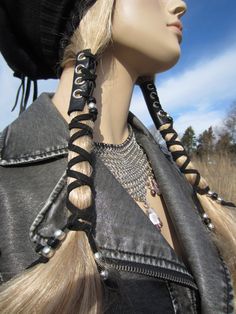 Black Leather Corset, Leather Corset, Ponytail Holder, Grunge Hair, Hair Art, Pretty Hairstyles