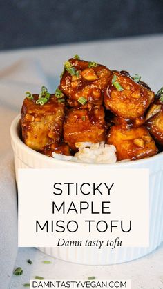 sticky maple miso tofu over rice. Miso Tofu Recipe, Tofu Veggie Stir Fry, Miso Marinade, Miso Tofu, Glazed Tofu, Best Tofu, Quiche Vegan, Miso Recipe