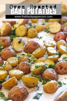 oven roasted baby potatoes with parsley on top