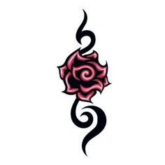 a rose tattoo design on the back of a woman's arm, with black and pink swirls