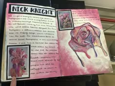 an open book with pictures and words on it that says nick knackt,