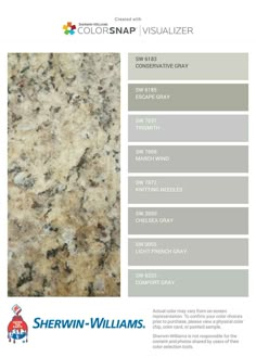 the color scheme for this granite countertop is gray and has different colors on it