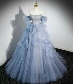 Tulle Pattern, Blue Sweet 16, Princess Evening Dress, Prom Dress Blue, Ruffle Prom Dress, Tulle Balls, Blue Evening Dresses, Tulle Ball Gown