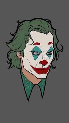 a drawing of the joker with green hair and blue eyes, wearing a white mask