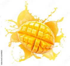 mango fruit with juice splashing on it, isolated against white background stock photo - 919