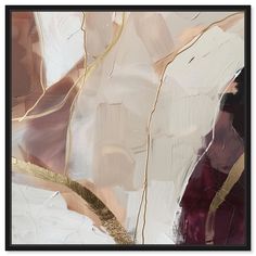 an abstract painting with gold and pink colors