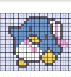 a cross stitch pattern with an image of a cartoon character in blue and yellow colors