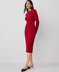 In a flattering ribbed stitch, our belted column sweater dress is every bit as easy as it is elevated. Crew neck. Long raglan sleeves. Same fabric tie belt.,Hit:Hits below the knee,Imported:Imported,Length:42" from shoulder to hem,Fabrication:41% Polyester, 37% Viscose, 22% Nylon,Garment Care:Machine Washable Petite Ribbed Belted Column Sweater Dress by Ann Taylor Size petite - XL Gingham Red Women's Sweater, Dress, Regular, Crew, Neck, Long, Sleeve, Dresses, 41%, Polyester, 37%, Viscose, 22%, N Sweater Dress For Petite Women, Red Ribbed Sweater Dress For Fall, Dress For Petite Women, Ann Taylor Petite, Long Sleeve Dresses, Sleeve Dresses, Petite Women, Petite Dresses, Large Size Dresses