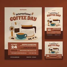 a coffee day flyer is shown on a brown background