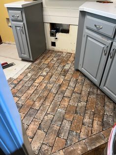 the kitchen floor is being remodeled with new tile