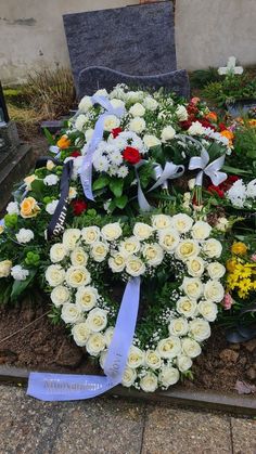 flowers laid out in the shape of a wreath