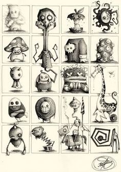 an image of various cartoon characters in black and white