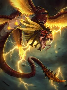 an image of a dragon with lightning coming out of it's mouth and wings