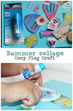 an easy summer collage for kids to make with paper, glue and magnets