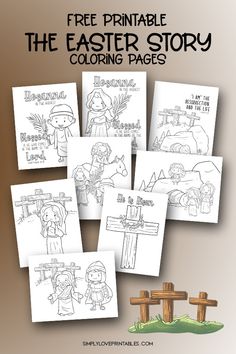 the easter story coloring pages for kids with pictures of jesus, mary and joseph on them