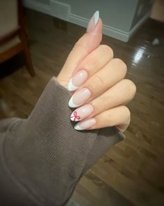 White Almond French Tip Nails, White Almond French Tip, French Tip Nails Red, Almond French Tip Nails, Almond French Tip, Christmas Nail Inspo, French Tip Gel Nails, Bow Nail Designs, Christmas Nails Easy