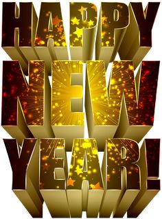 the words happy new year written in 3d letters with fireworks and stars on white background