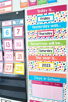 classroom calendar wall rainbow classroom decor elementary classroom decor Pocket Chart Calendar, Classroom Birthdays, Birthday Bulletin Board, Weather Display, Birthday Bulletin Boards, Birthday Bulletin