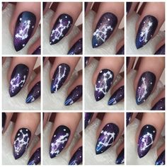 Astrological Nail Art, Star Sign Nail Art, Saggitarius Nail Ideas, Astrology Nail Art, White Spots On Nails