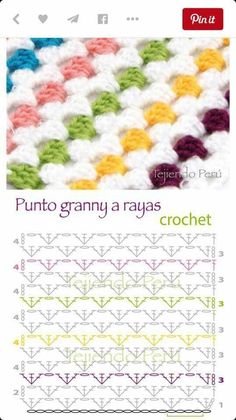 the crochet pattern for punto granny and rags is shown in different colors