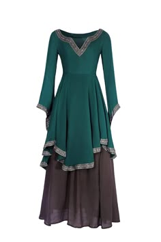 Medieval Peasant Lady Green Tunic Top and Skirt Costume Dress - DeluxeAdultCostumes.com Winter Medieval Dress, Medieval French Dress, Green Peasant Dress, Medieval Cape, Womens Medieval Dress, Medieval Dress Peasant, Medieval Peasant, Medieval Gown, Green Tunic