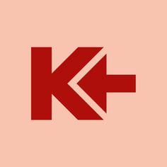 the letter k is made up of red letters on a light pink background with an arrow