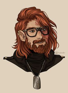 a drawing of a man with long hair and glasses