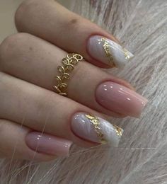 Natural Nail Designs, Marble Nail Designs, Golden Nails, Acrylic Toe Nails, Nude Nail Designs, Acrylic Nails Coffin Short, Nail Designs Glitter, Luxury Nails