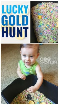 a collage of photos with the words lucky gold hunt on it and an image of a