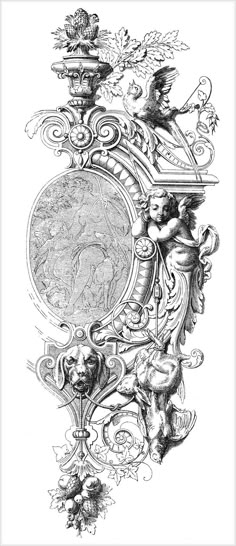 a drawing of a clock with animals on it