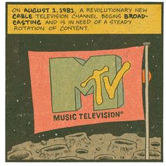 an advertisement for the tv series music television on august 13, 1971 in front of a flag