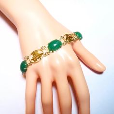 Vintage 14k Gold Chinese Characters Green "Old Jade" Aventurine Link Bracelet | eBay Handmade Elegant Aventurine Bracelets, Luxury Green Oval Bracelet, Elegant Aventurine Bracelet Jewelry, Luxury Green Onyx Gemstone Jewelry, Elegant Aventurine Bracelet, Classic Gold Jade Jewelry, Vintage Jade Gemstone Jewelry, Elegant Aventurine Gemstone Jewelry, Classic Jade Jewelry For May Birthstone