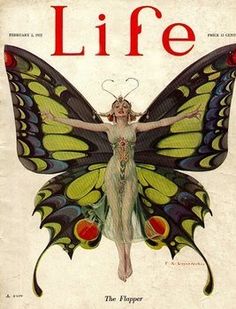 a magazine cover with a woman dressed as a butterfly on it's back and the words life written in red