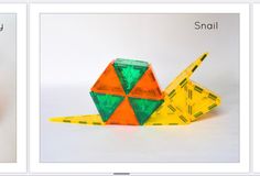 an image of two different colored toys on the same page, one is orange and one is green