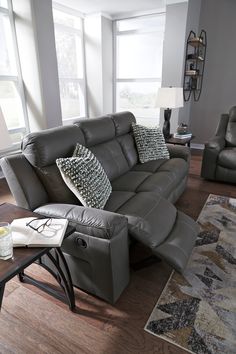 Jesolo Dark Gray Reclining Living Room Set - Luna Furniture Dark Grey Sofa Living Room, Sofa Rustic, Grey Reclining Sofa, Living Room Furniture Inspiration, Grey Sofa Set, Grey Living Room Sets, Reclining Sofa Living Room, Dark Grey Living Room, Leather Couches Living Room