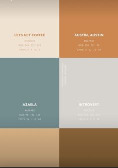 four different color palettes with the words, let's get coffee and azbella