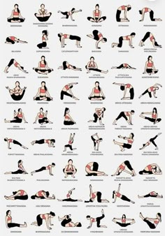 an illustrated poster showing the different poses and positions of people doing yoga exercises for beginners