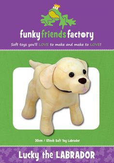 a stuffed toy dog is shown with the label for lucky the labrador