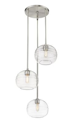 three lights hanging from a ceiling fixture