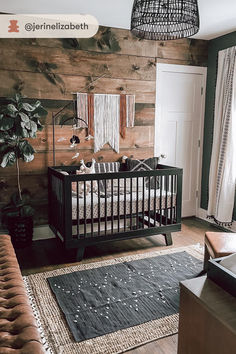 #babyletto Hudson Crib • nursery designed by @jerinelizabeth Green Rustic Nursery, Small Cozy Nursery, Log Cabin Nursery Ideas, Moody Baby Boy Nursery, Baby Boy Nursery Woodland Theme, Log Cabin Nursery, Forrest Nursery Boy Baby, Woodsy Nursery Baby Boy, Cabin Nursery Theme